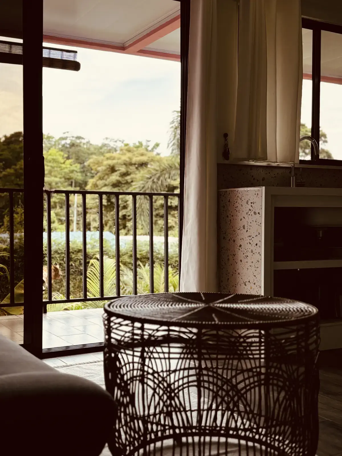 Interior view of Suite 3 bedroom with wooden slat wall